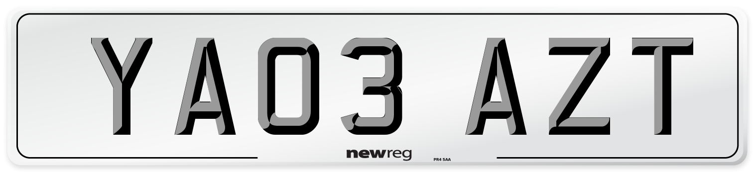 YA03 AZT Number Plate from New Reg